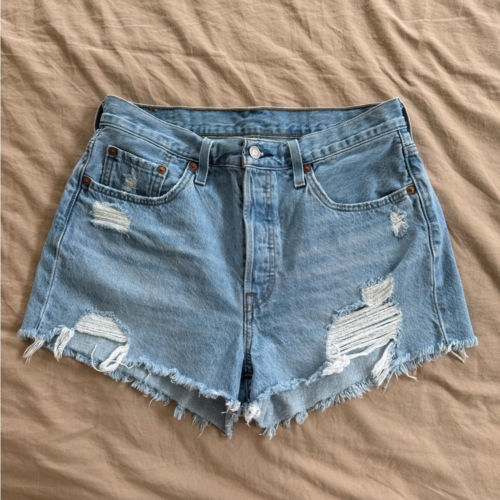 Levi's Blue Distressed Jean Shorts